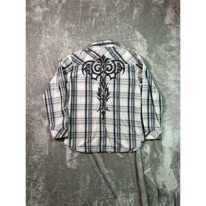 Y2K Helix Athletic Fit Plaid Long Sleeve Button Up Shirt Men's XL Back Hit